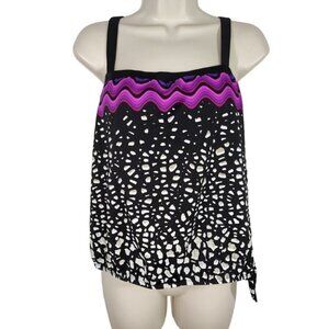 Vtg Maxine of Hollywood Tankini Swim Top Women Size 10 Black Purple Padded Bra